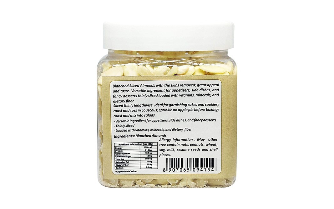 Puramio Premium Almonds (Blanched Sliced)   Plastic Jar  250 grams